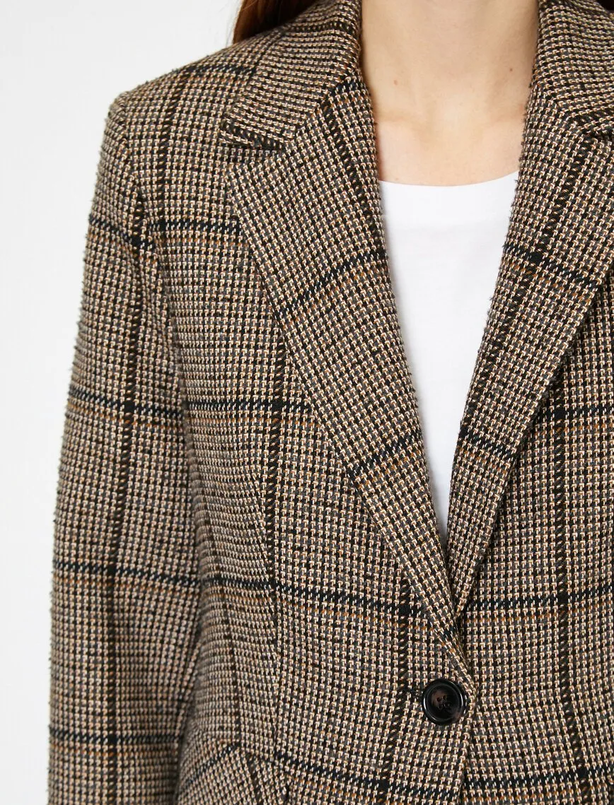 16510 Brown One Button Check Jacket