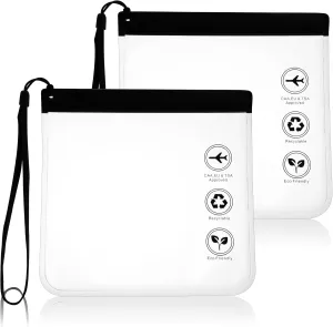 2 Pcs Clear Travel Toiletry Bag, Waterproof Leakproof Travel Bag with Hanging Rope Quart Size Reusable Clear Toiletry Bags for Liquids Cosmetics Portable Airport Security Pouches for Vacation
