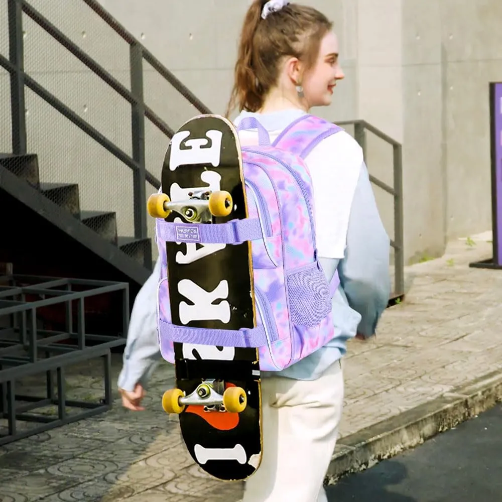 3Pcs Backpack for Girls Boys, 17 Inch School Bookbag with Lunch Box, Durable Laptop Backpacks Set for Teens College