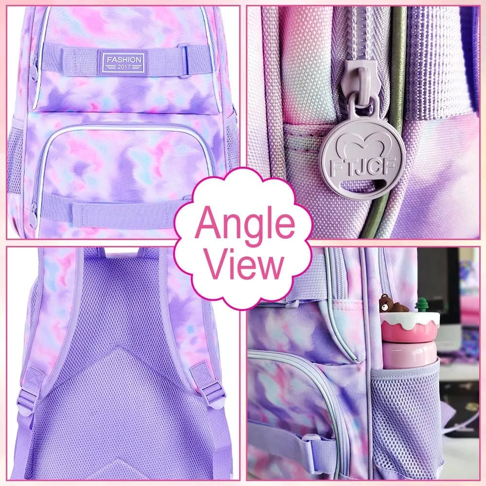 3Pcs Backpack for Girls Boys, 17 Inch School Bookbag with Lunch Box, Durable Laptop Backpacks Set for Teens College