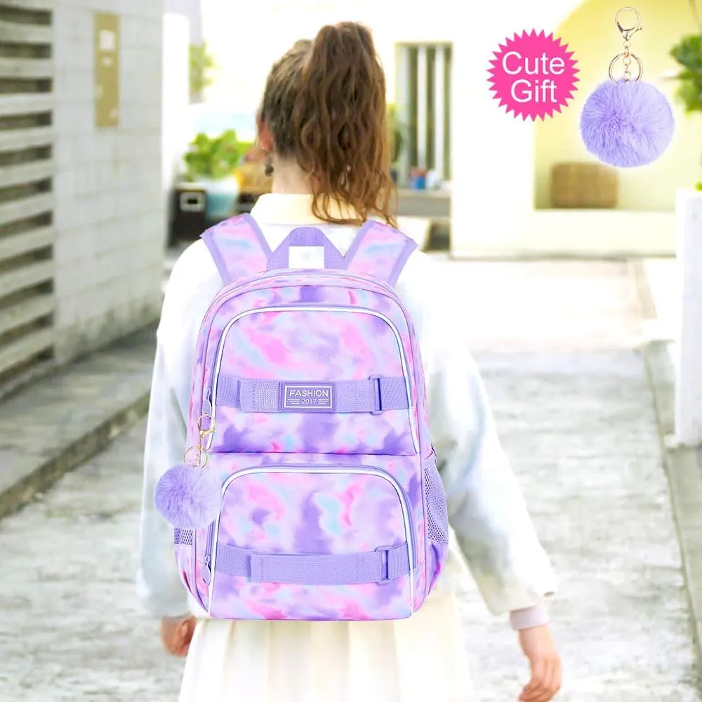 3Pcs Backpack for Girls Boys, 17 Inch School Bookbag with Lunch Box, Durable Laptop Backpacks Set for Teens College