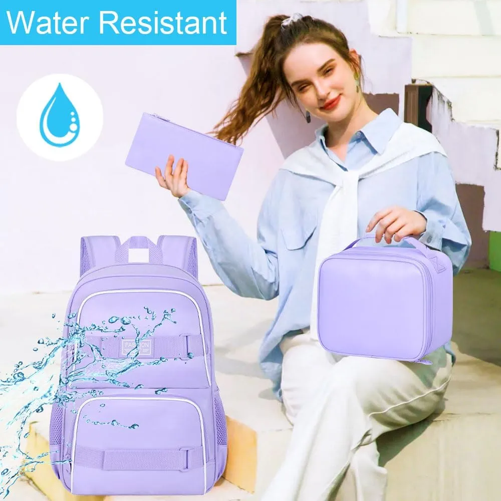 3Pcs Backpack for Girls Boys, 17 Inches Women Men School Bookbag Set for Teens College, Laptop Backpacks with Lunch Box