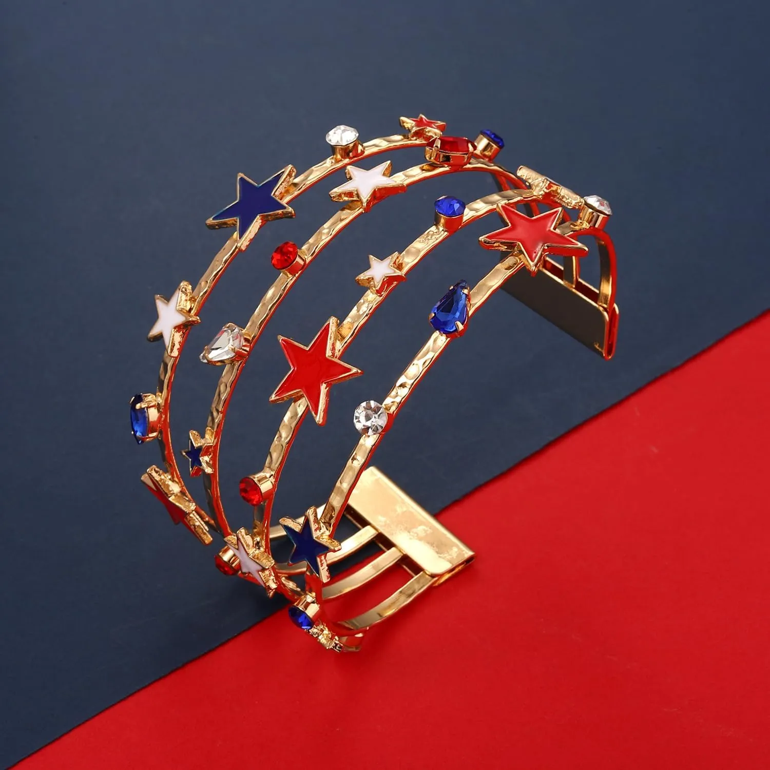 4th of July Bracelets for Women American Star Cuff Bracelets Red White and Blue Wide Cuff Bracelet Bangles Independence Day Patriotic 4th of July Accessories Outfits Jewelry Gifts