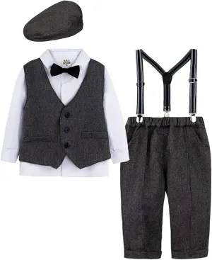 A&J DESIGN 5pcs Baby Boys Suit, 12 Months - 3T, Shirt & Pants & Vest & Hat & Bow Tie