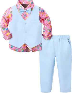 A&J DESIGN Baby Toddler Boys Gentleman Suit Set, 3pcs Outfits Shirts & Vest & Pants