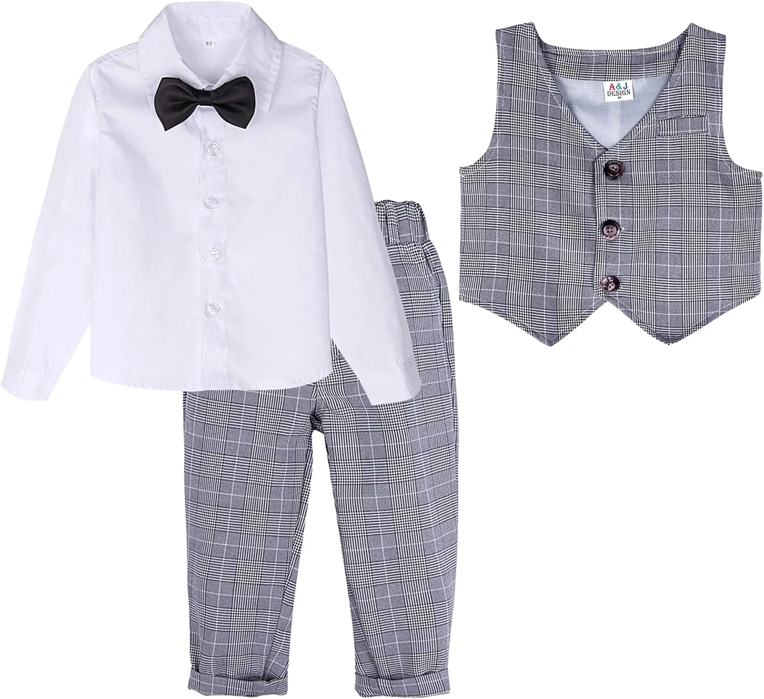 A&J DESIGN Baby Toddler Boys Gentleman Suit Set, 3pcs Outfits Shirts & Vest & Pants
