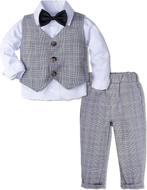 A&J DESIGN Baby Toddler Boys Gentleman Suit Set, 3pcs Outfits Shirts & Vest & Pants