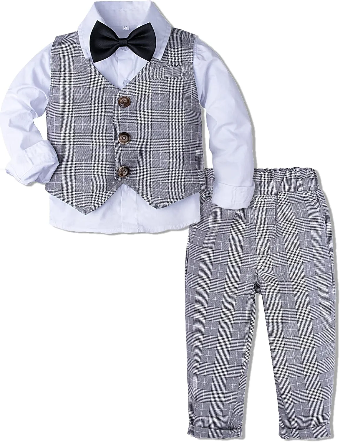 A&J DESIGN Baby Toddler Boys Gentleman Suit Set, 3pcs Outfits Shirts & Vest & Pants