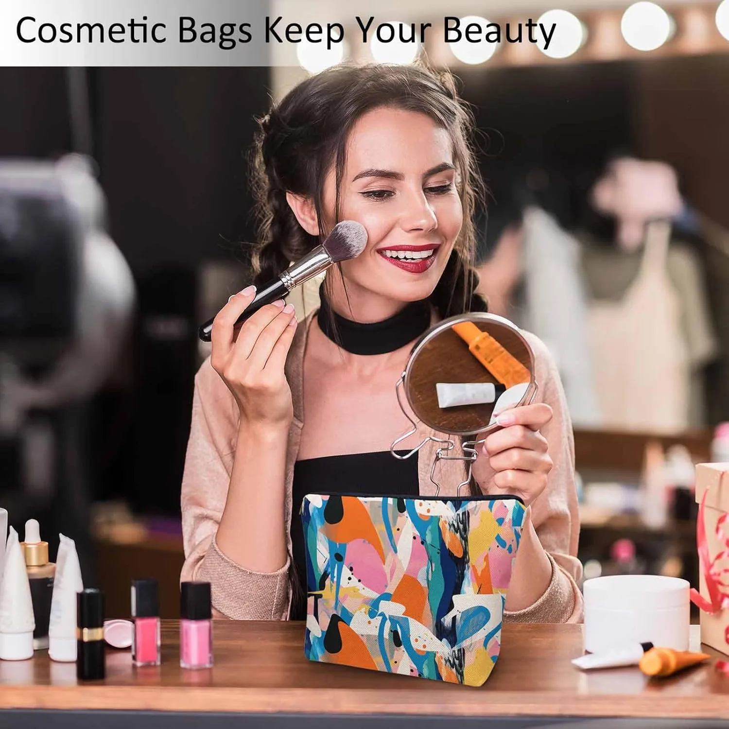 Abstract Graffiti Makeup Organizer Bag Cosmetic Bag For Men Women, Camouflage Splash Graffiti Rainbow Travel Toiletry Bag Flax Makeup Bags Purse Business Makeup Pouch For Toiletries Cosmetics