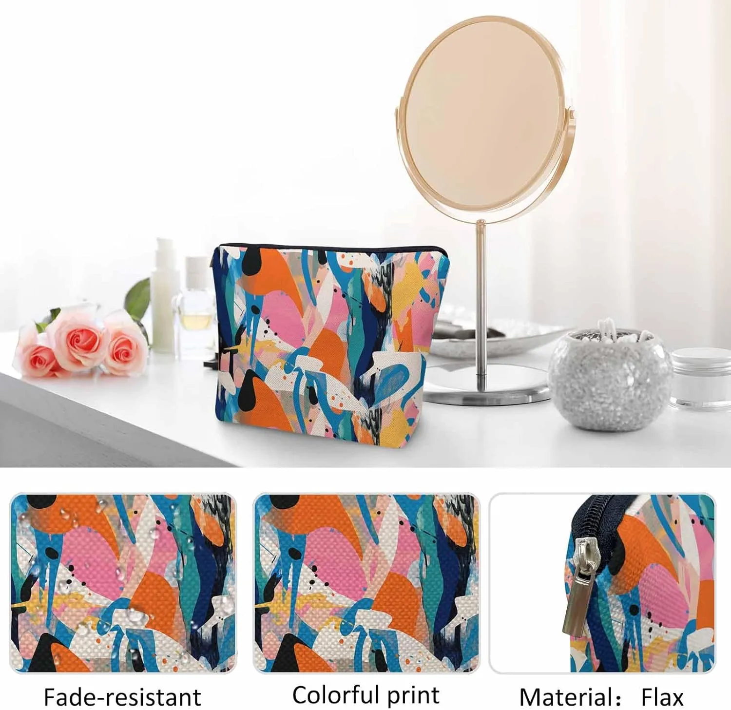 Abstract Graffiti Makeup Organizer Bag Cosmetic Bag For Men Women, Camouflage Splash Graffiti Rainbow Travel Toiletry Bag Flax Makeup Bags Purse Business Makeup Pouch For Toiletries Cosmetics