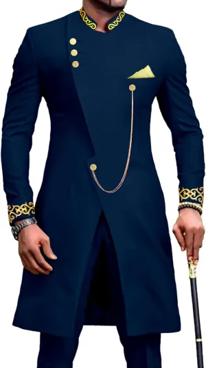 African Suits for Men Dashiki Embroidery Jackets and Pants 2 Piece Set Slim Fit Formal Outfits Wedding