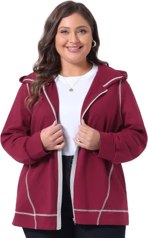 Agnes Orinda Women's Plus Size Jacket Zip Front Long Sleeve with Pockets 2024 Hoodie Jackets