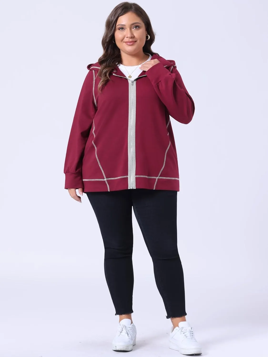 Agnes Orinda Women's Plus Size Jacket Zip Front Long Sleeve with Pockets 2024 Hoodie Jackets
