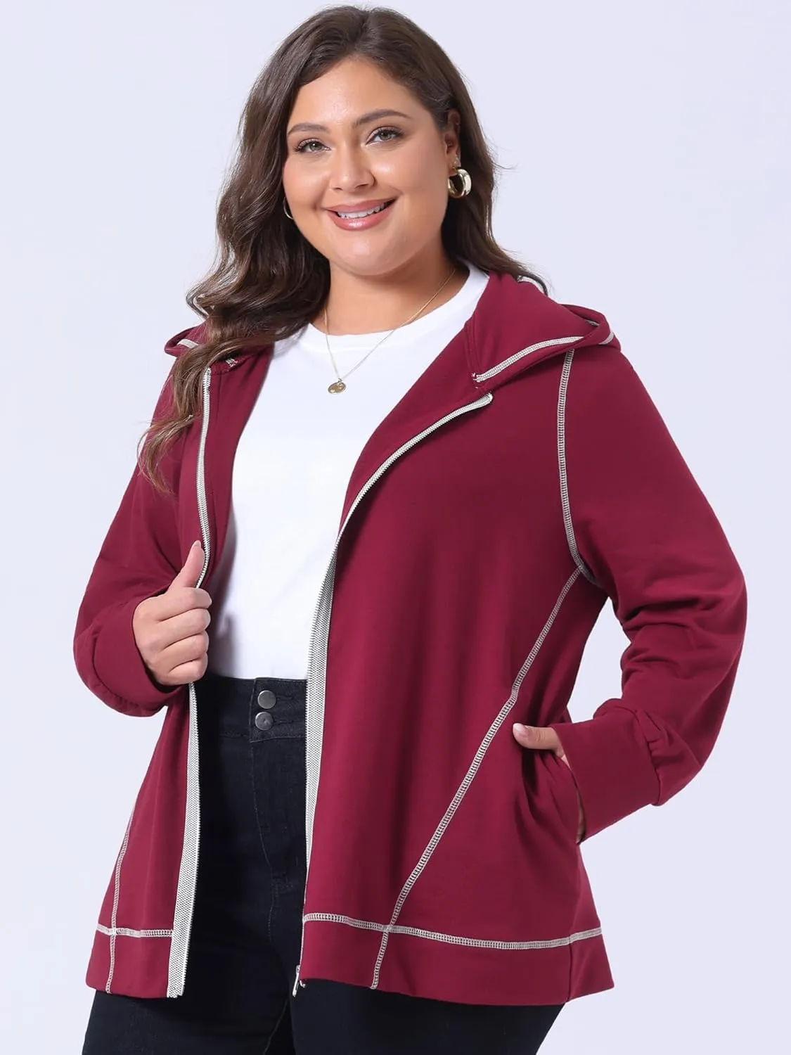 Agnes Orinda Women's Plus Size Jacket Zip Front Long Sleeve with Pockets 2024 Hoodie Jackets