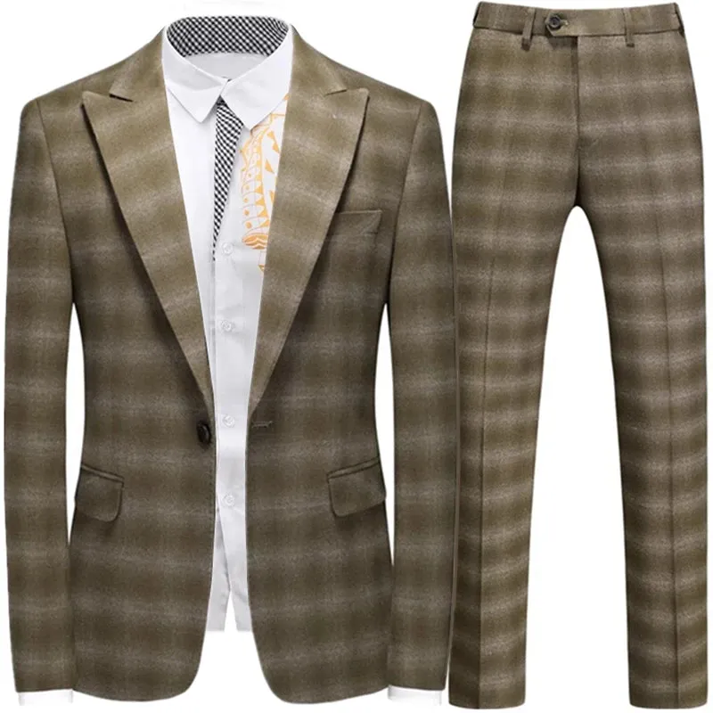 Aidase Fashion New Men Leisure Boutique Business Plaid Striped Suit Vest Pants 3 Pcs Set Casual Dress Blazers Jacket Coat Trosers