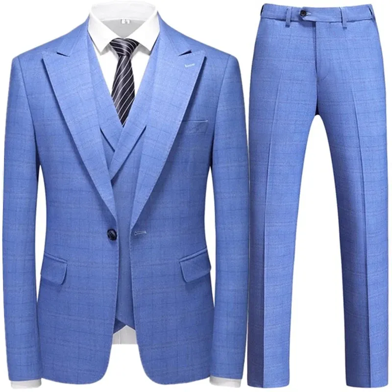 Aidase Fashion New Men Leisure Boutique Business Plaid Striped Suit Vest Pants 3 Pcs Set Casual Dress Blazers Jacket Coat Trosers
