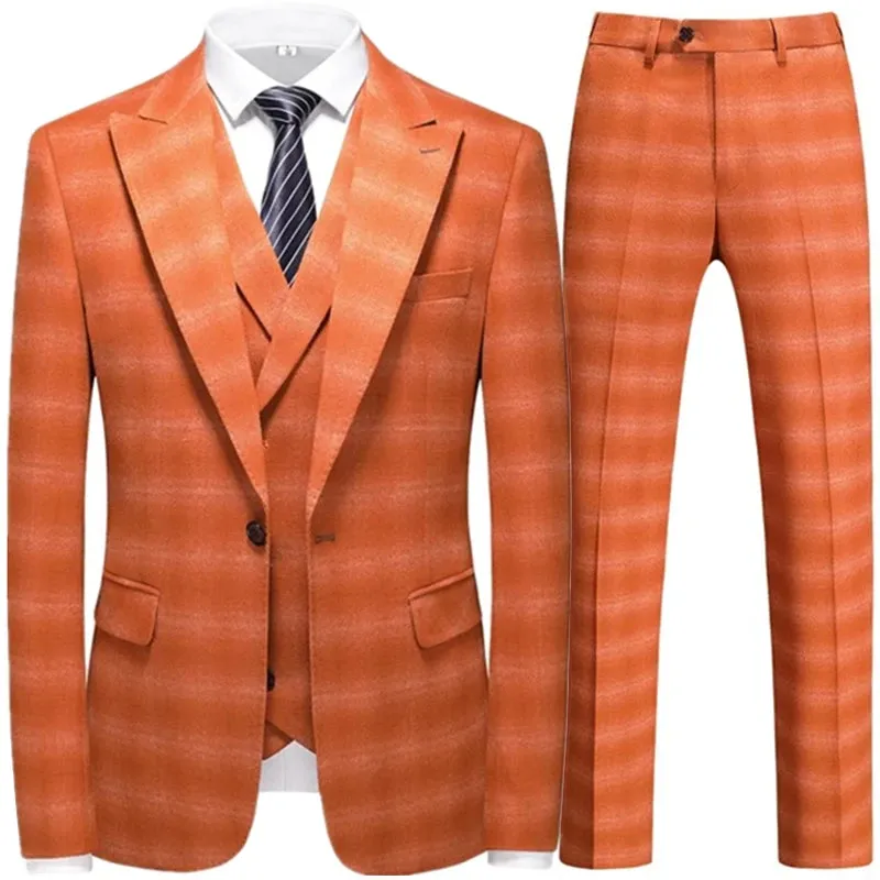Aidase Fashion New Men Leisure Boutique Business Plaid Striped Suit Vest Pants 3 Pcs Set Casual Dress Blazers Jacket Coat Trosers