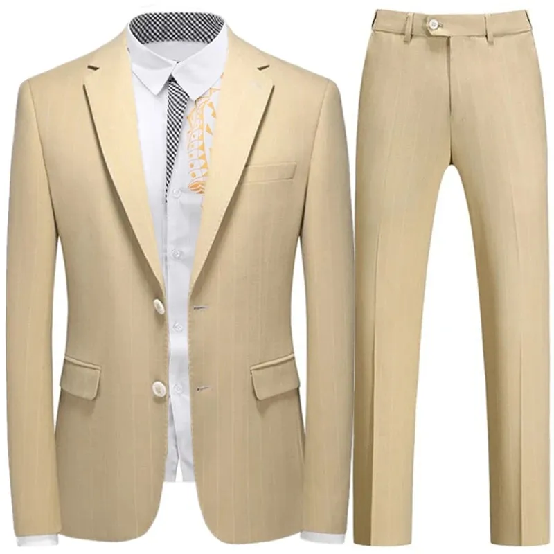 Aidase Fashion New Men Leisure Boutique Business Plaid Striped Suit Vest Pants 3 Pcs Set Casual Dress Blazers Jacket Coat Trosers