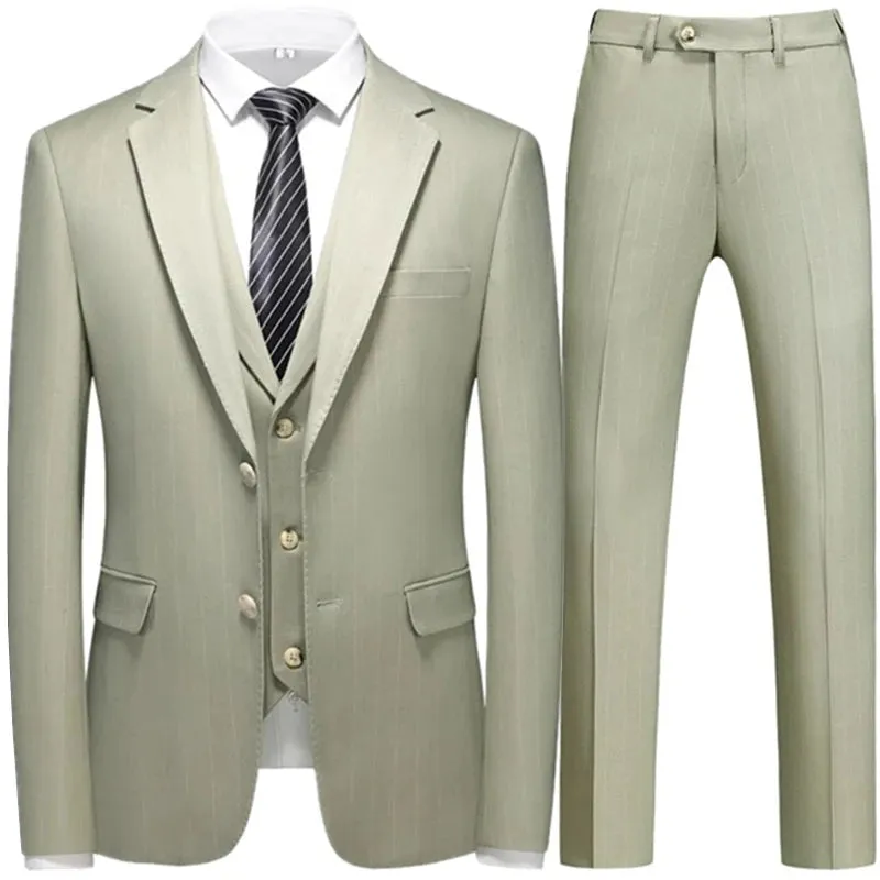 Aidase Fashion New Men Leisure Boutique Business Plaid Striped Suit Vest Pants 3 Pcs Set Casual Dress Blazers Jacket Coat Trosers