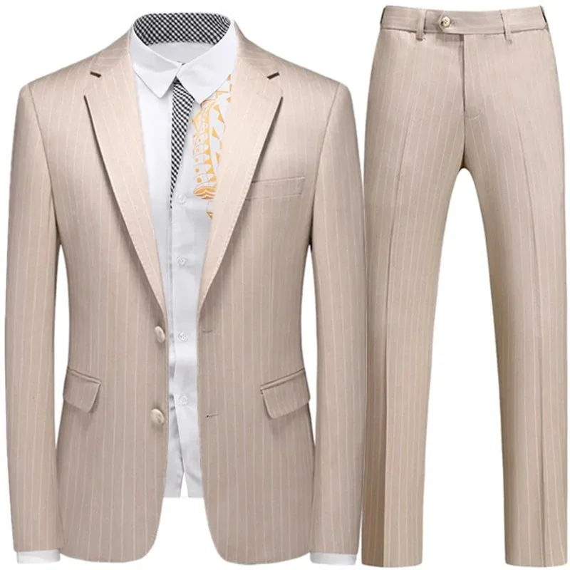 Aidase Fashion New Men Leisure Boutique Business Plaid Striped Suit Vest Pants 3 Pcs Set Casual Dress Blazers Jacket Coat Trosers