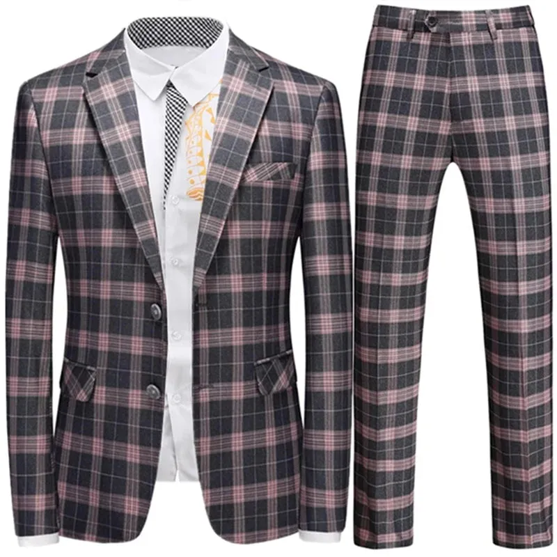Aidase Fashion New Men Leisure Boutique Business Plaid Striped Suit Vest Pants 3 Pcs Set Casual Dress Blazers Jacket Coat Trosers