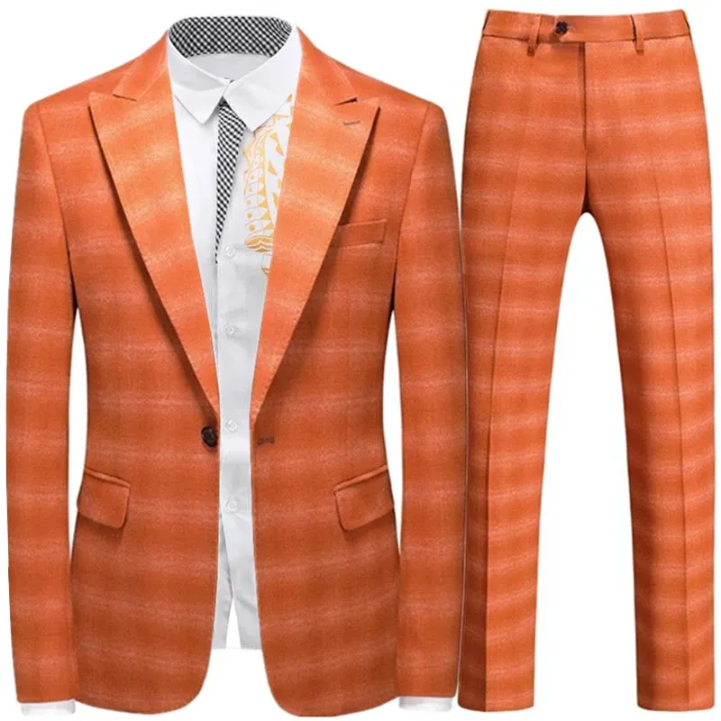 Aidase Fashion New Men Leisure Boutique Business Plaid Striped Suit Vest Pants 3 Pcs Set Casual Dress Blazers Jacket Coat Trosers