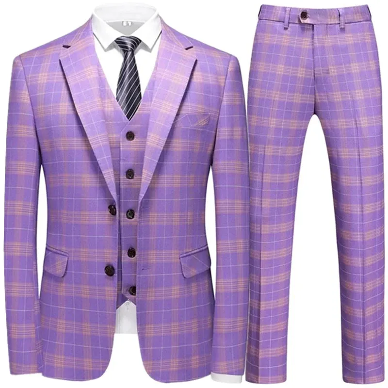 Aidase Fashion New Men Leisure Boutique Business Plaid Striped Suit Vest Pants 3 Pcs Set Casual Dress Blazers Jacket Coat Trosers