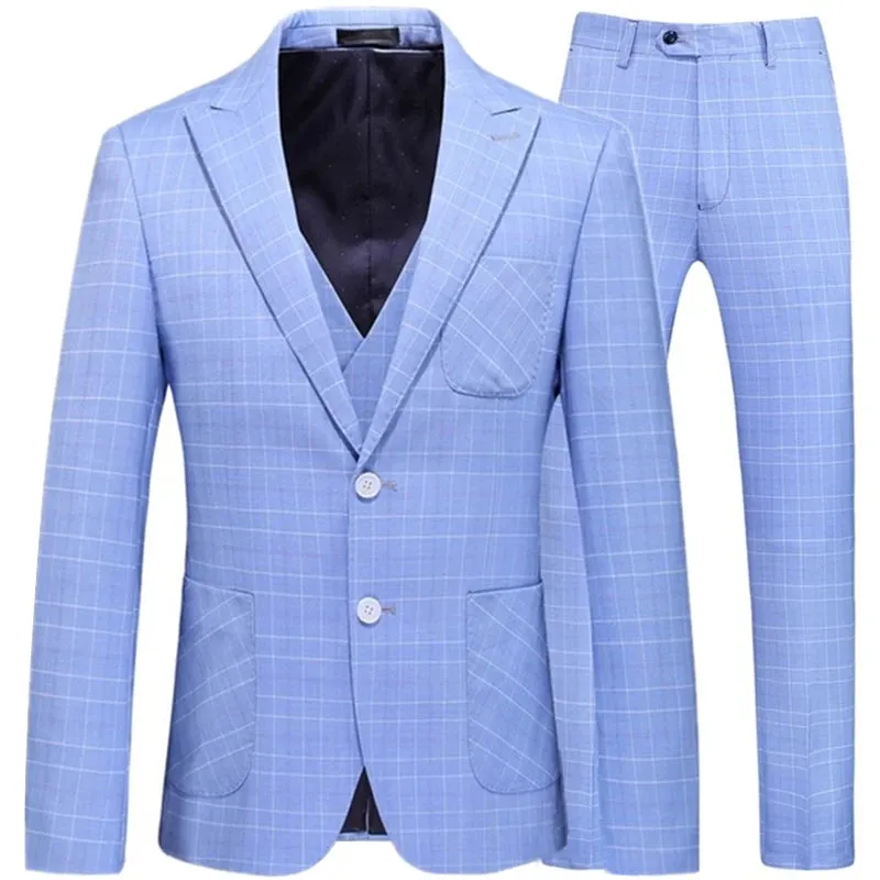 Aidase Fashion New Men Leisure Boutique Business Plaid Striped Suit Vest Pants 3 Pcs Set Casual Dress Blazers Jacket Coat Trosers