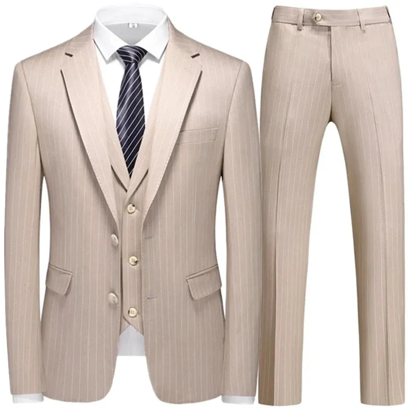 Aidase Fashion New Men Leisure Boutique Business Plaid Striped Suit Vest Pants 3 Pcs Set Casual Dress Blazers Jacket Coat Trosers