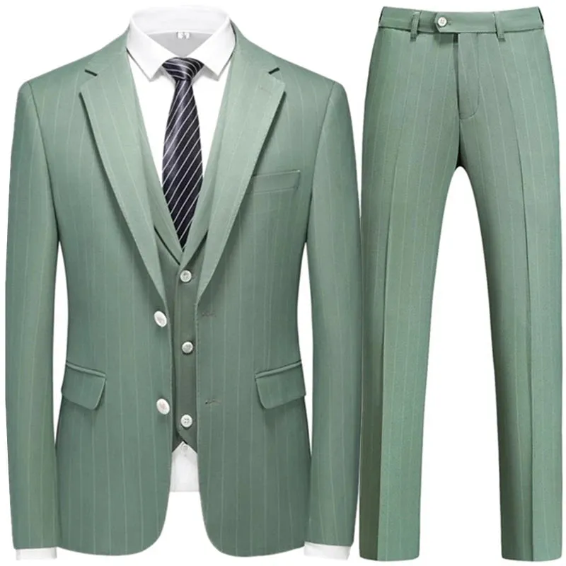 Aidase Fashion New Men Leisure Boutique Business Plaid Striped Suit Vest Pants 3 Pcs Set Casual Dress Blazers Jacket Coat Trosers
