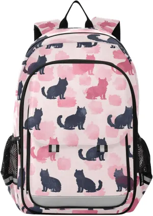 ALAZA Pink Cat Black Laptop Backpack Purse for Women Men School Bag 17 Inch Bookbag Student Boys Girls Travel Casual Daypack