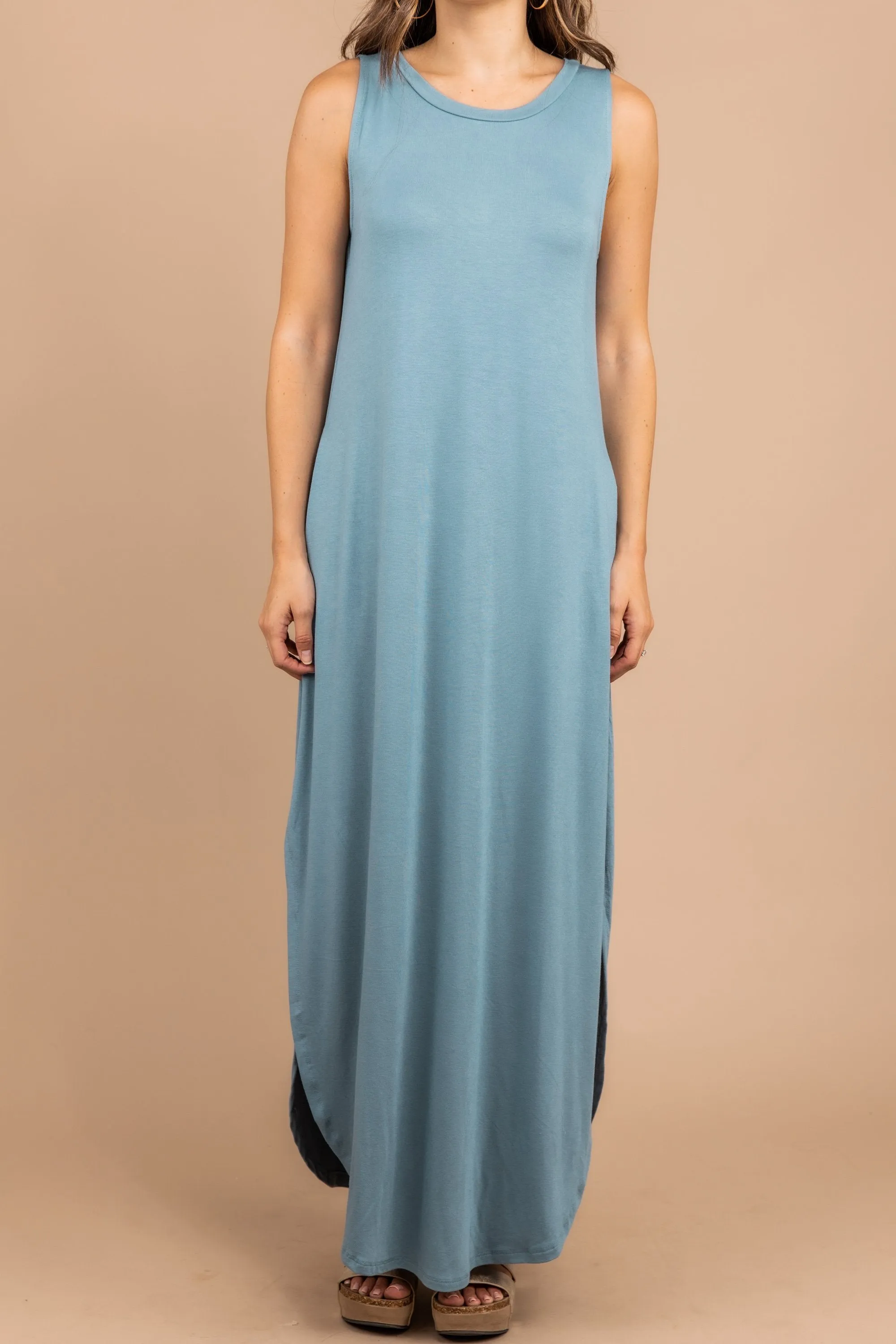 All Day Adventures Blue Gray Tank Maxi Dress