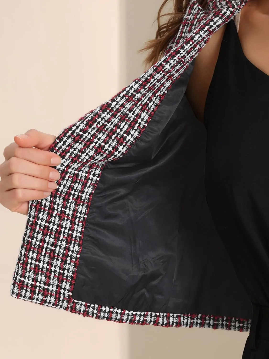 Allegra K Tweed Cardigan for Women's Notch Lapel Buttons Office Long Sleeve Casual Blazer Jackets
