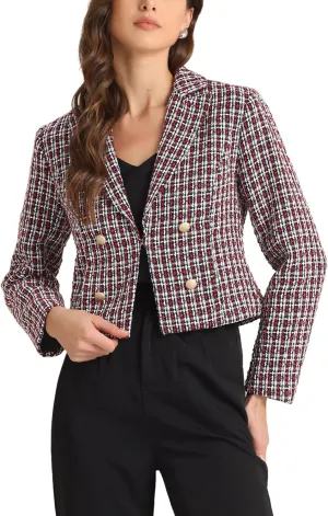 Allegra K Tweed Cardigan for Women's Notch Lapel Buttons Office Long Sleeve Casual Blazer Jackets