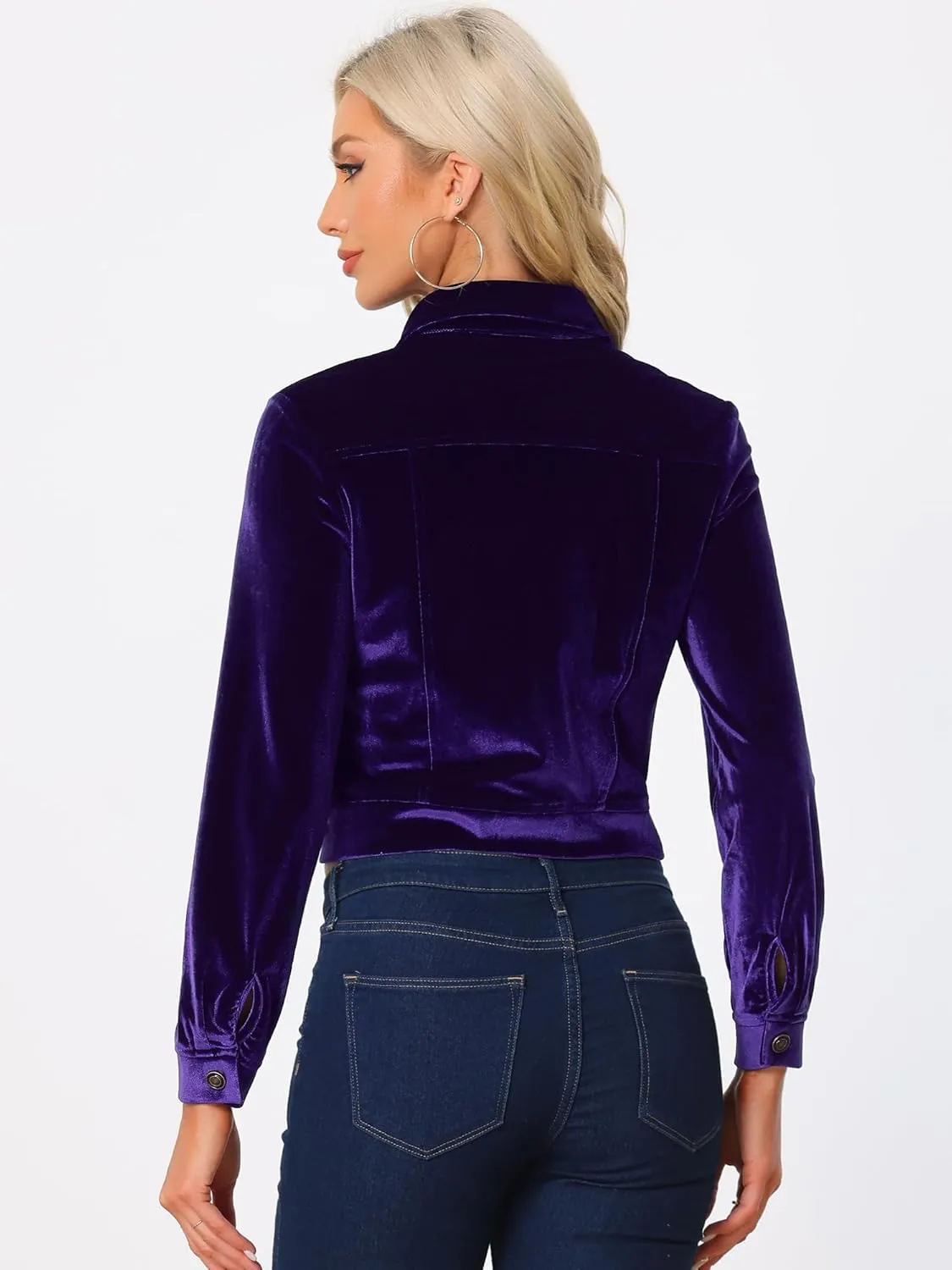 Allegra K Women's Halloween Cropped Jackets Button Down Slash Pockets 2024 Fall Casual Velvet Blazer