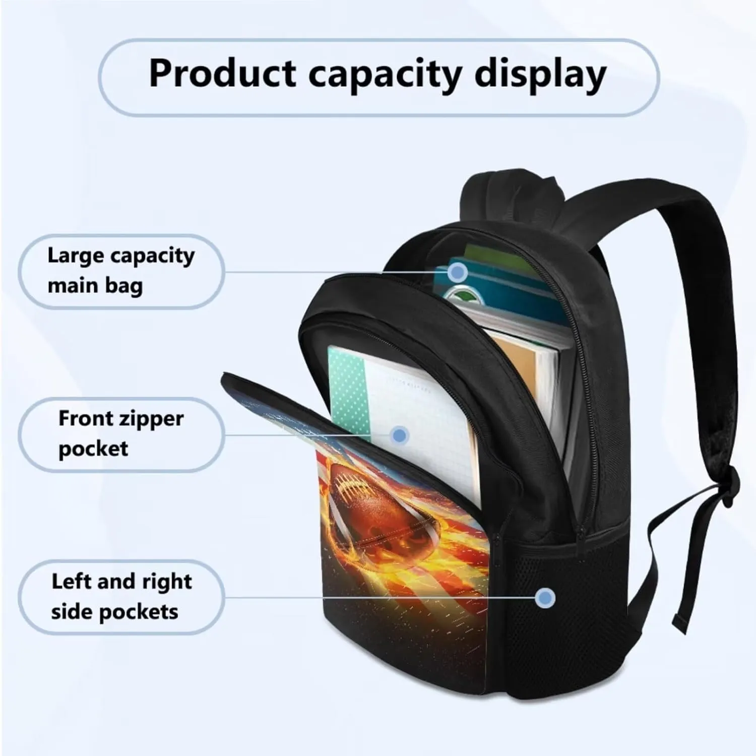 American Football Backpack for Boys 10-12 Travel School Bookbag for Boys 3 Piece Backpack Set Backpack for Kindergarten Elementary Middle High School 5th Grade Backpack