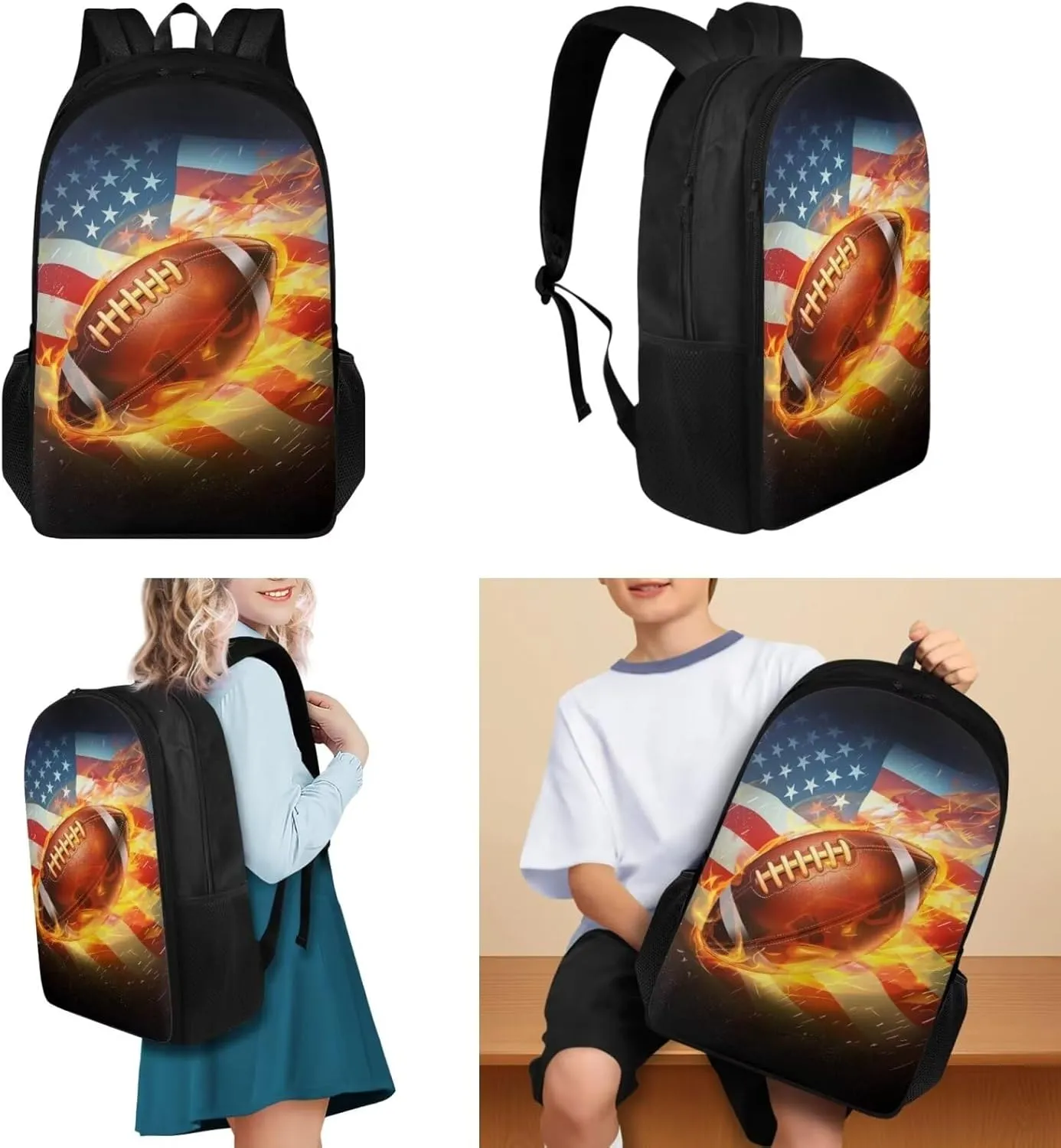 American Football Backpack for Boys 10-12 Travel School Bookbag for Boys 3 Piece Backpack Set Backpack for Kindergarten Elementary Middle High School 5th Grade Backpack
