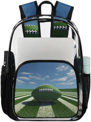 American Football Heavy Duty Clear Backpack Green Football Large See Through Backpacks PVC Transparent Backpack Clear Bag for Women Men Security Stadium Work Travel Events Concert