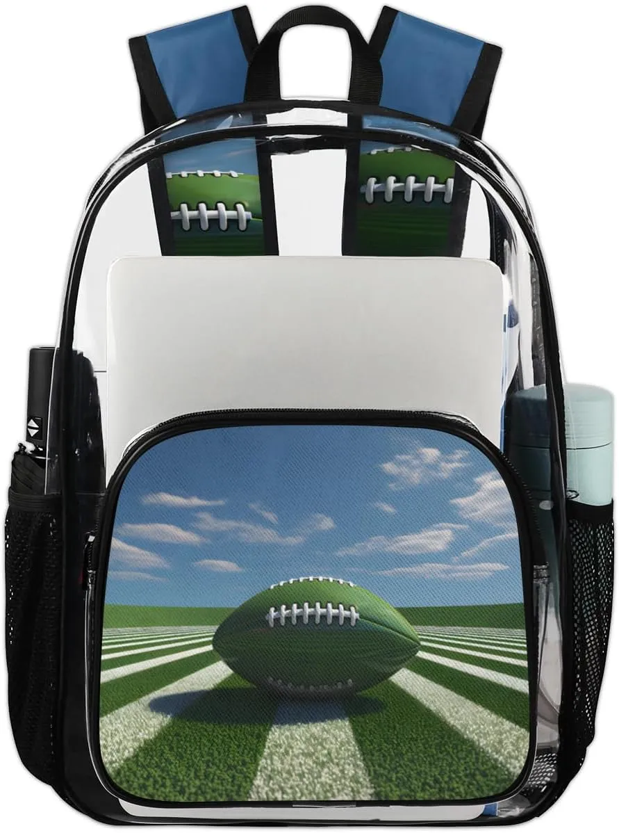American Football Heavy Duty Clear Backpack Green Football Large See Through Backpacks PVC Transparent Backpack Clear Bag for Women Men Security Stadium Work Travel Events Concert