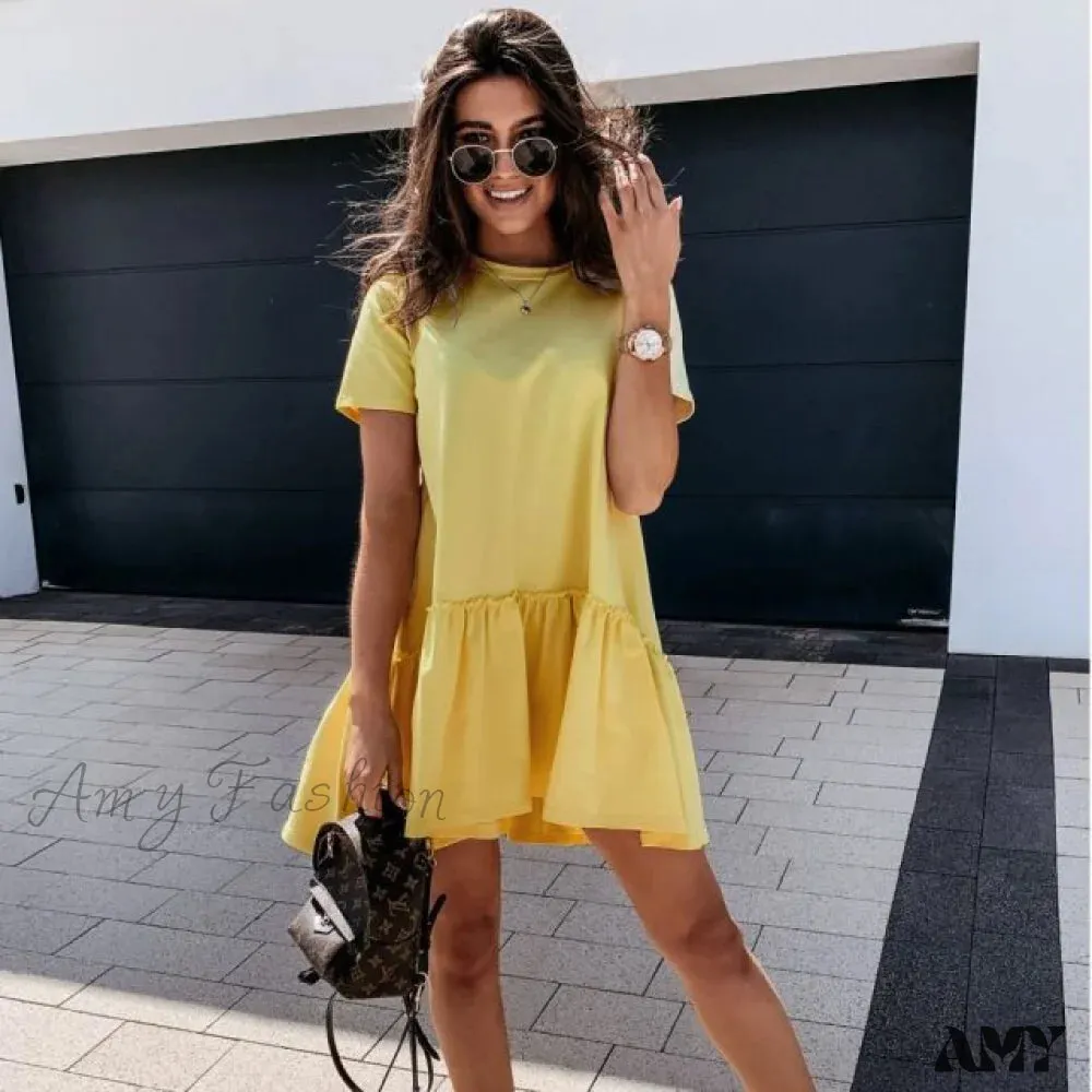 Amy Fashion - O-neck White Black Ruffles Big Hem Dresses