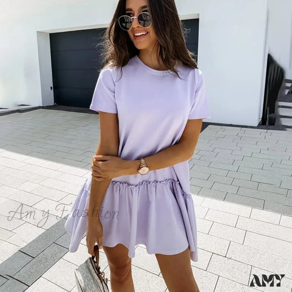 Amy Fashion - O-neck White Black Ruffles Big Hem Dresses
