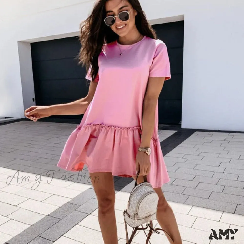 Amy Fashion - O-neck White Black Ruffles Big Hem Dresses