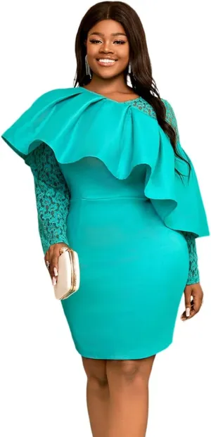 AOMEI Lace Floral Patchwork Mini Dress Hollow Out Sleeve Bodycon Ruffled Cape Cocktail Dresses for Women 2024 Wedding Guest