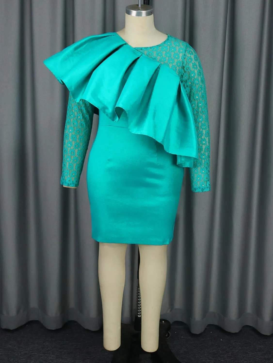AOMEI Lace Floral Patchwork Mini Dress Hollow Out Sleeve Bodycon Ruffled Cape Cocktail Dresses for Women 2024 Wedding Guest