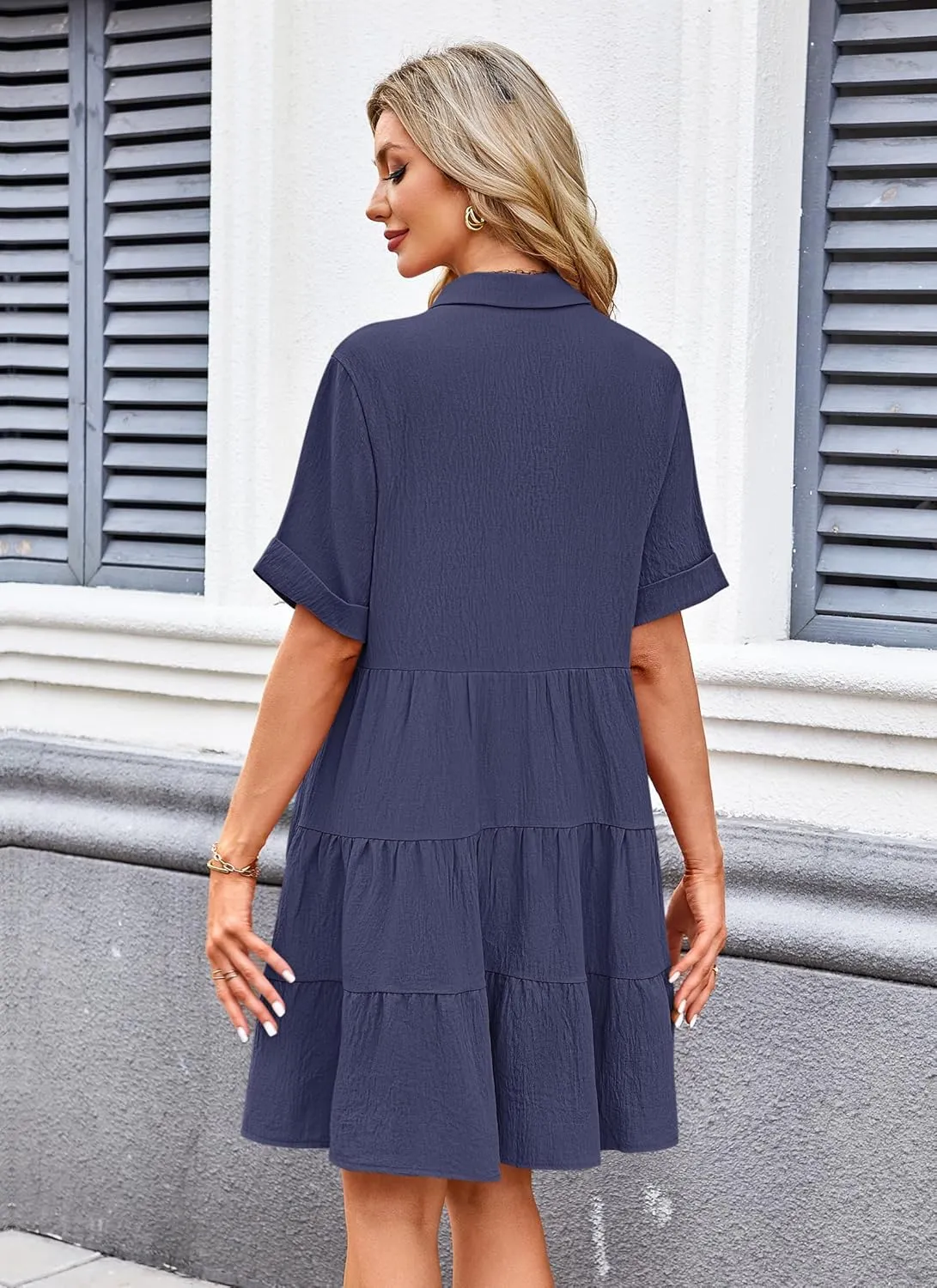AUSELILY Women's Summer Babydoll Dress Casual Short Sleeve Sundress Button Down Dresses with Pockets 2025 New