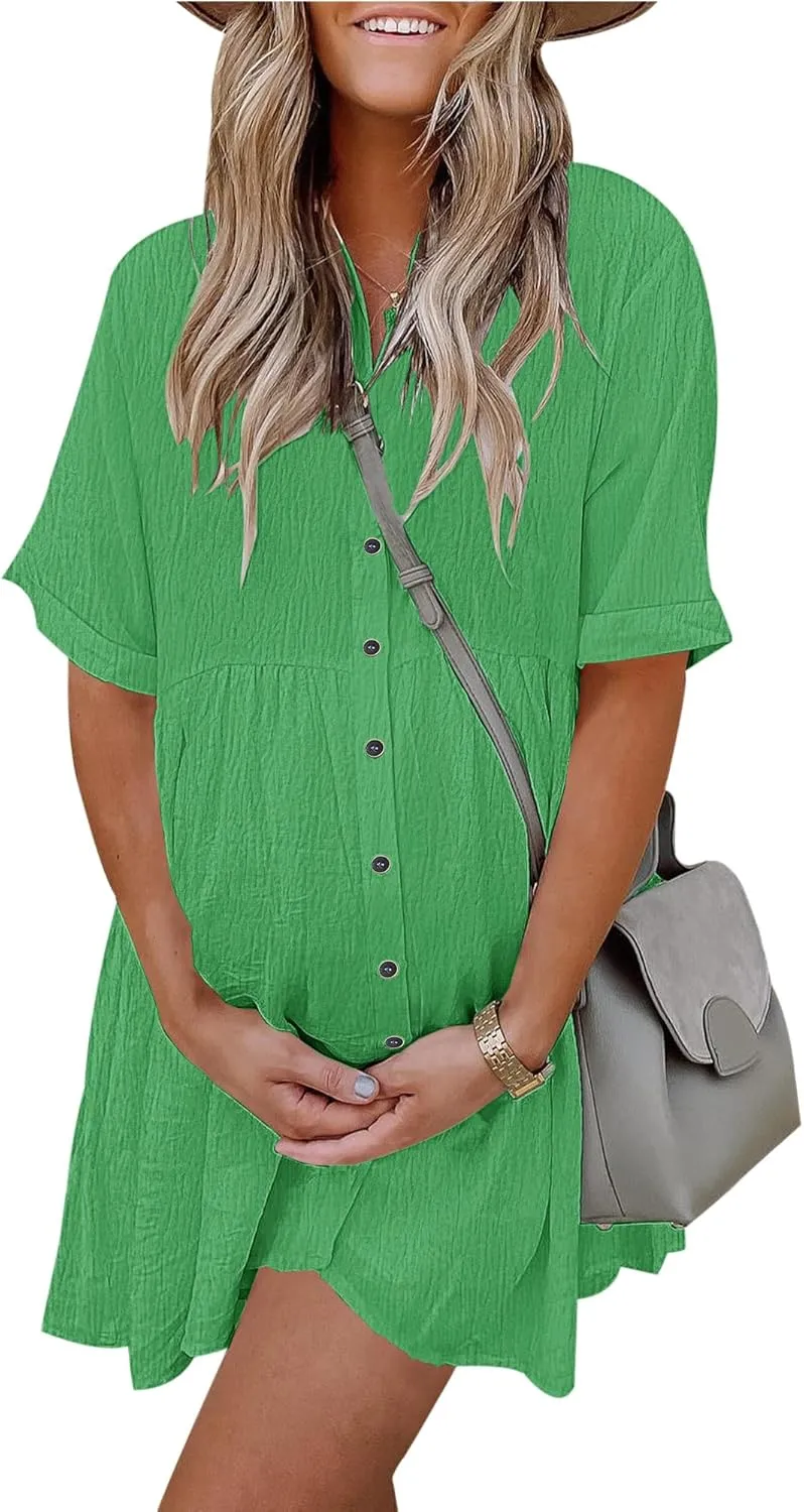 AUSELILY Women's Summer Babydoll Dress Casual Short Sleeve Sundress Button Down Dresses with Pockets 2025 New