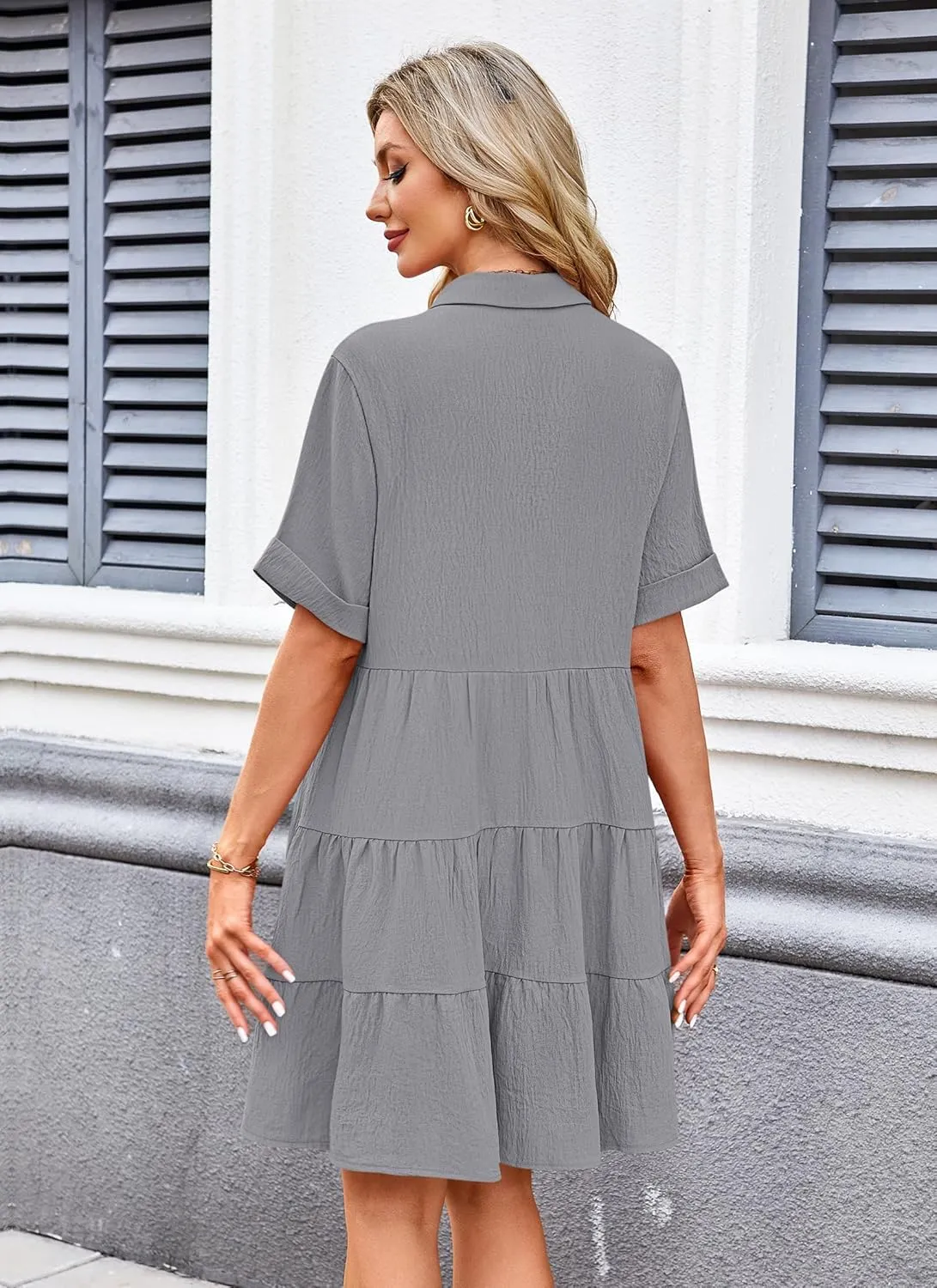 AUSELILY Women's Summer Babydoll Dress Casual Short Sleeve Sundress Button Down Dresses with Pockets 2025 New