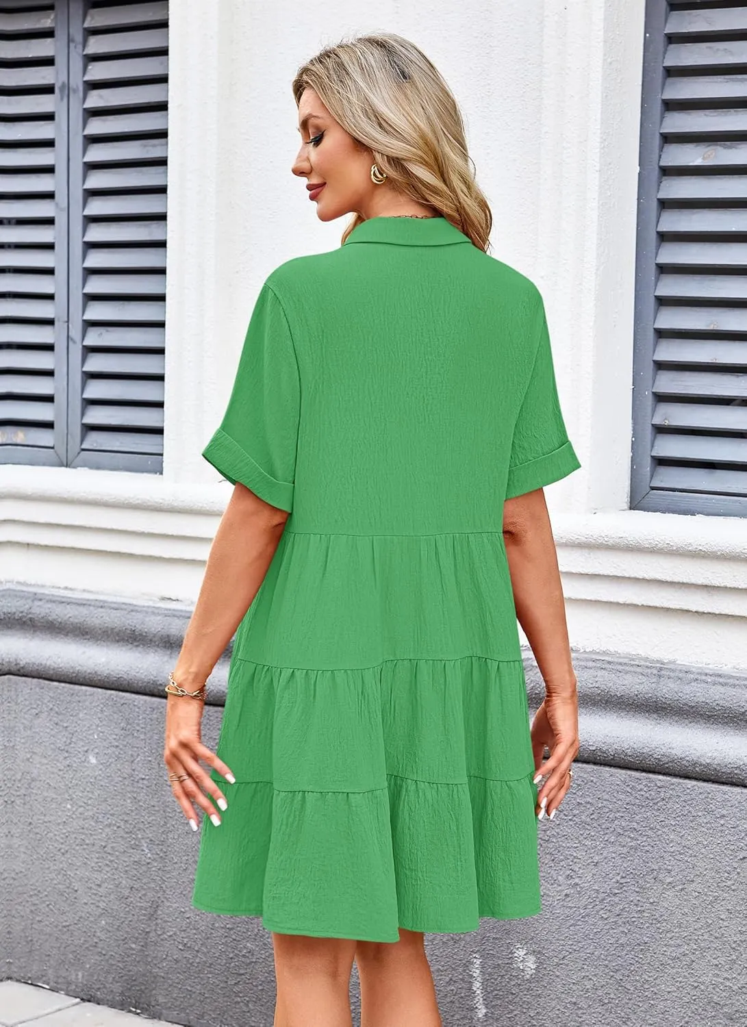 AUSELILY Women's Summer Babydoll Dress Casual Short Sleeve Sundress Button Down Dresses with Pockets 2025 New