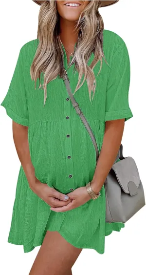 AUSELILY Women's Summer Babydoll Dress Casual Short Sleeve Sundress Button Down Dresses with Pockets 2025 New