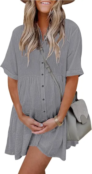 AUSELILY Women's Summer Babydoll Dress Casual Short Sleeve Sundress Button Down Dresses with Pockets 2025 New